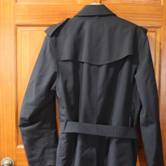 Sanyo Vintage Black Belted Trench Coat Hidden Buttons Vented Size 38R - Picture 8 of 16